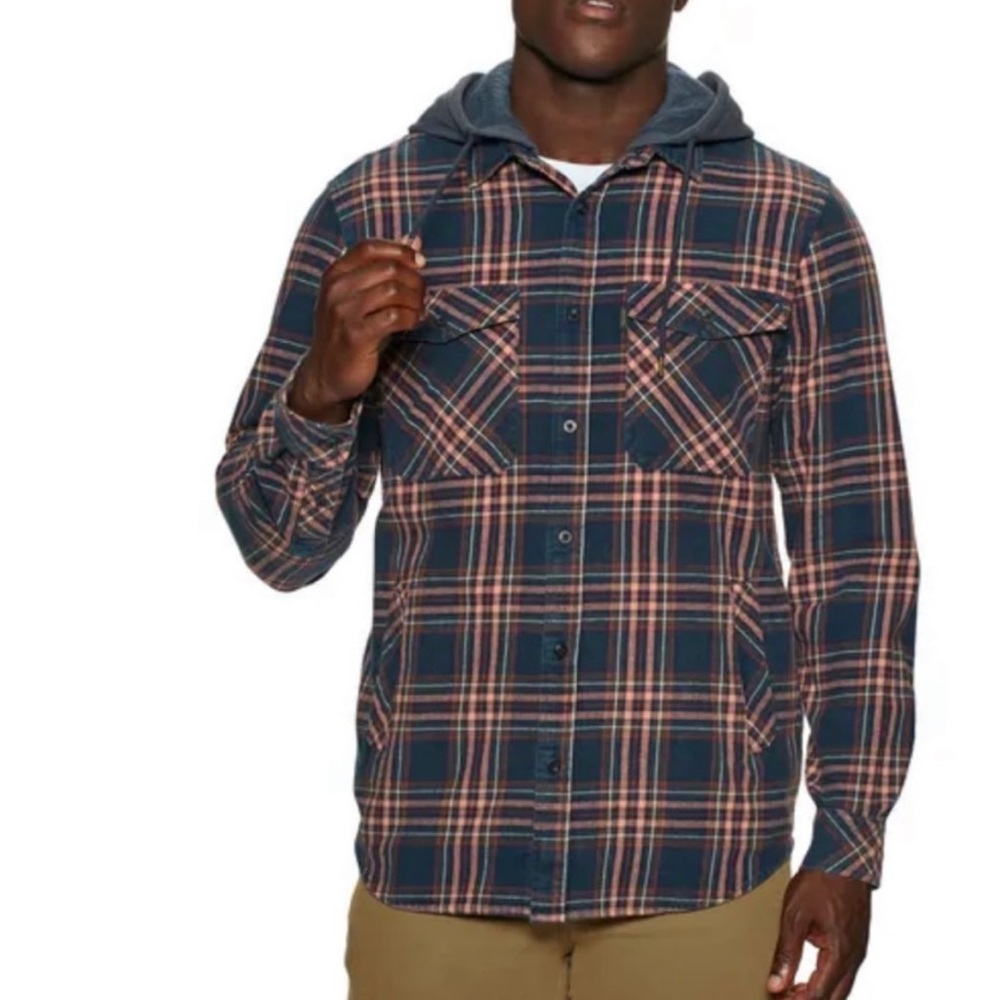 Rip Curl Ranchero Flannel Shirt Washed Navy Hooded Button Up Men’s Medium